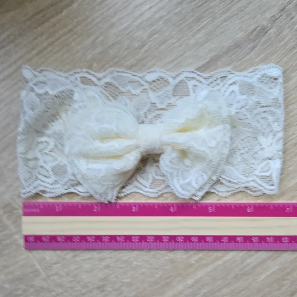 Baby Toddler Girl Lace Bow Headband Elastic Headwrap Stretchy Ivory Hair Band